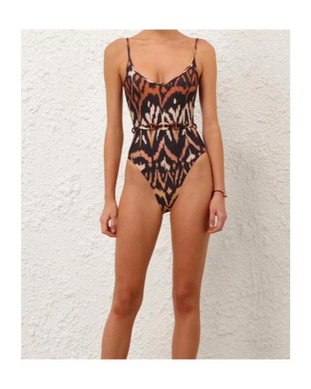 Zimmermann Brown Aster Belted One-Piece Swimsuit