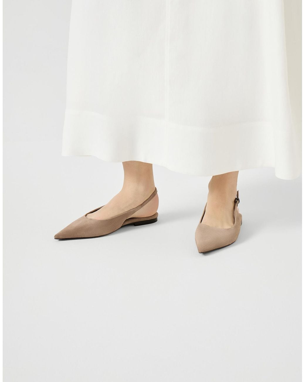Brunello Cucinelli Brown Shiny Detailed Slingback Flats