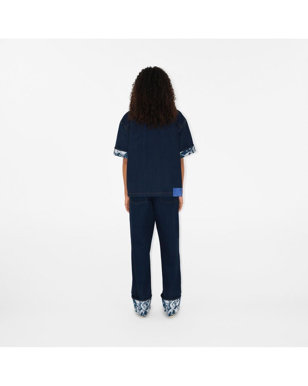 Burberry Blue Logo-Patch Straight-Leg Turn-Up Hem Jeans