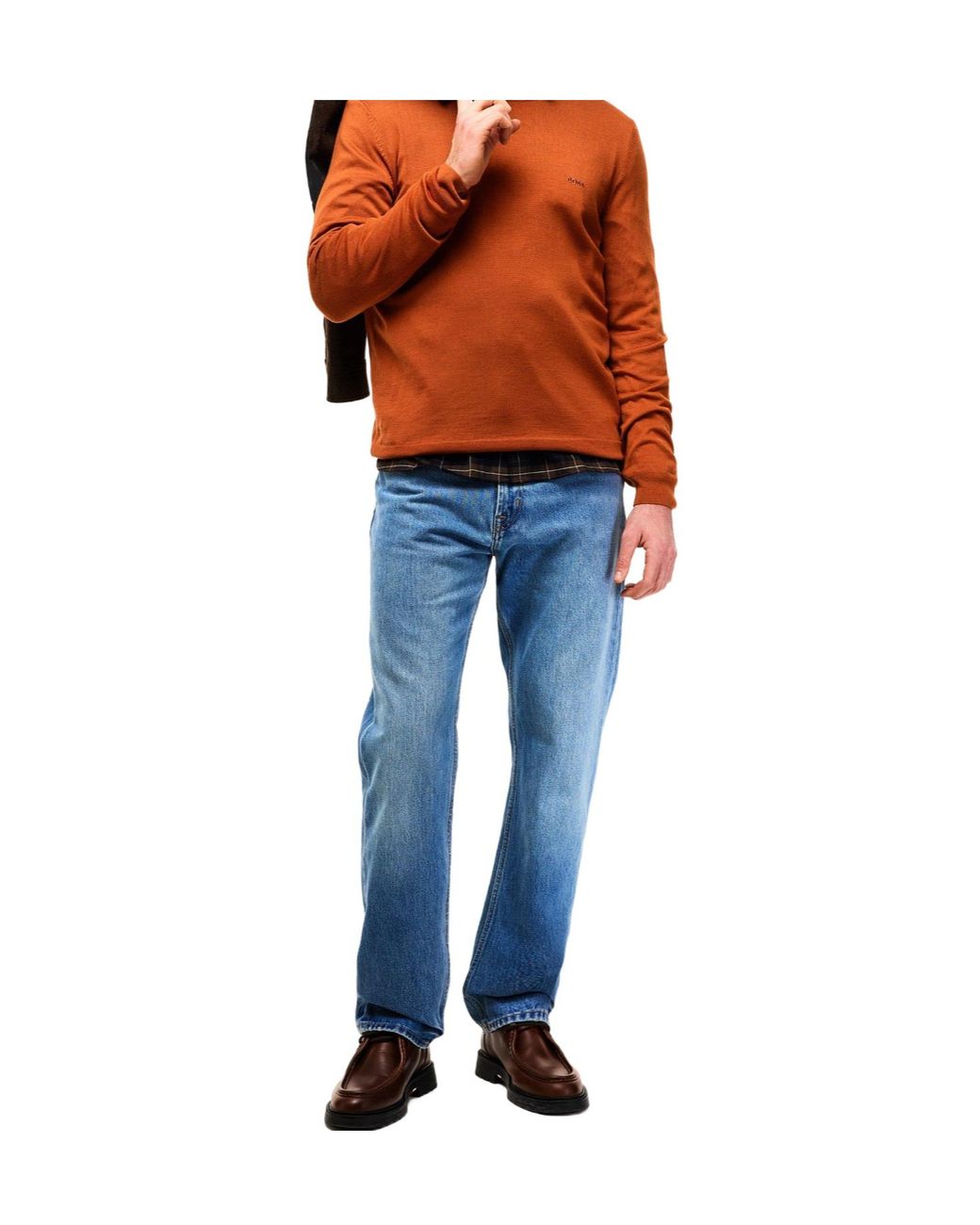 Boss Brown Crew Neck Long-Sleeve Knit Sweater for men