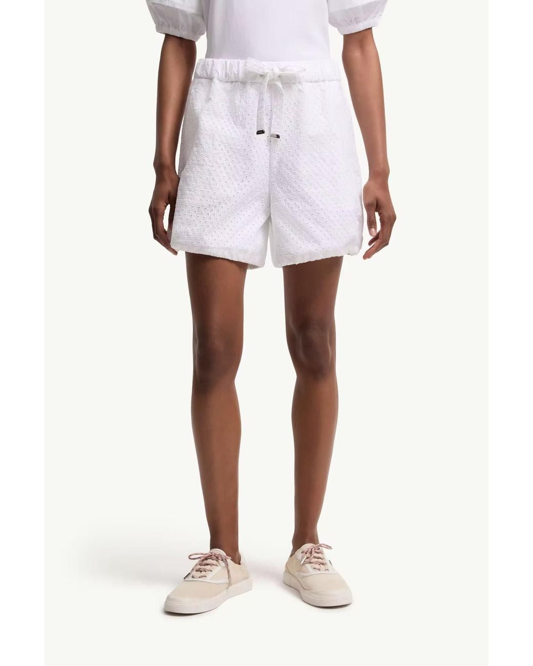 Moncler White Logo-Patch Elasticated Waistband Shorts