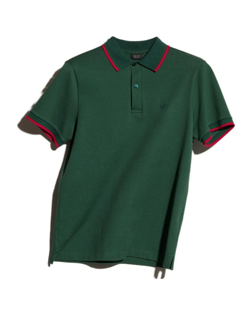 Gucci Green Cotton Piquet Polo Shirt With Embroidery for men
