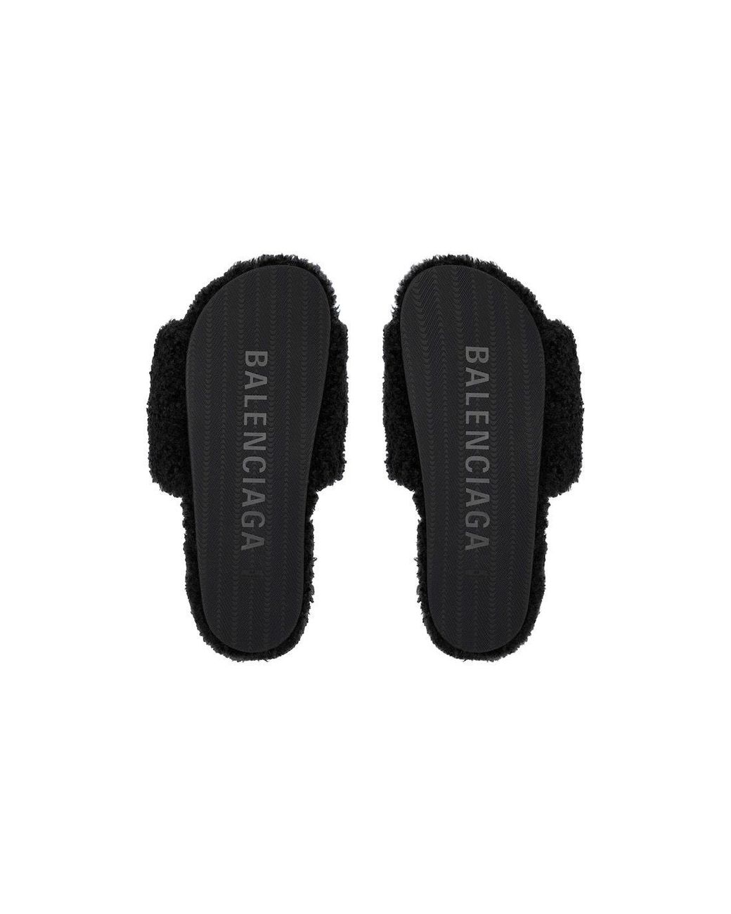 Balenciaga Black Furry Slide Sandals for men