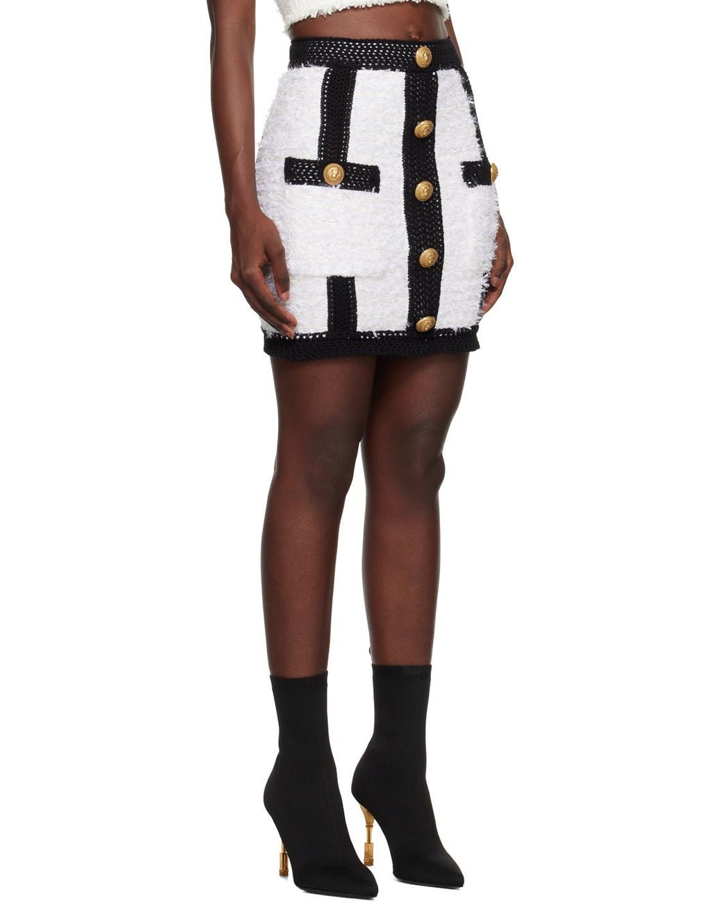 Balmain Black Button Embellished Tweed Mini Skirt