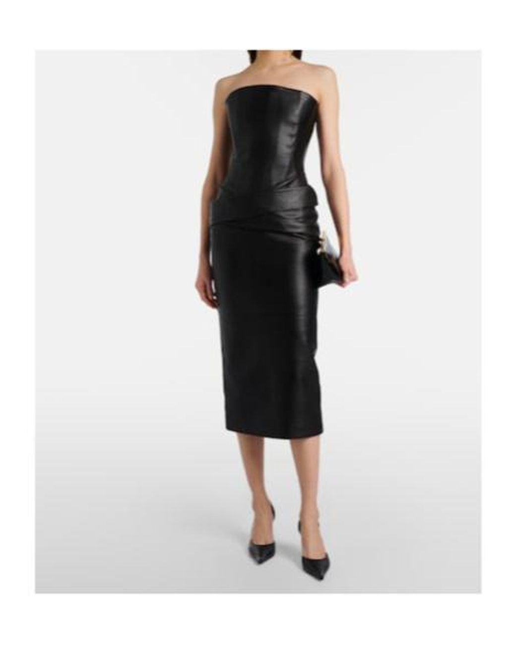 Alex Perry Black Strapless Leather Midi Dress
