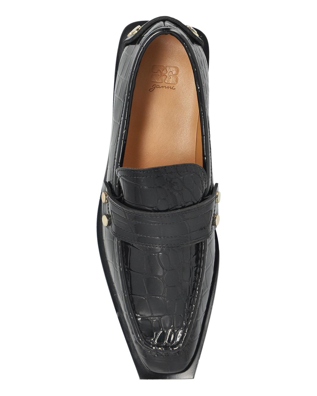 Ganni Black Studs Square-Toe Loafers