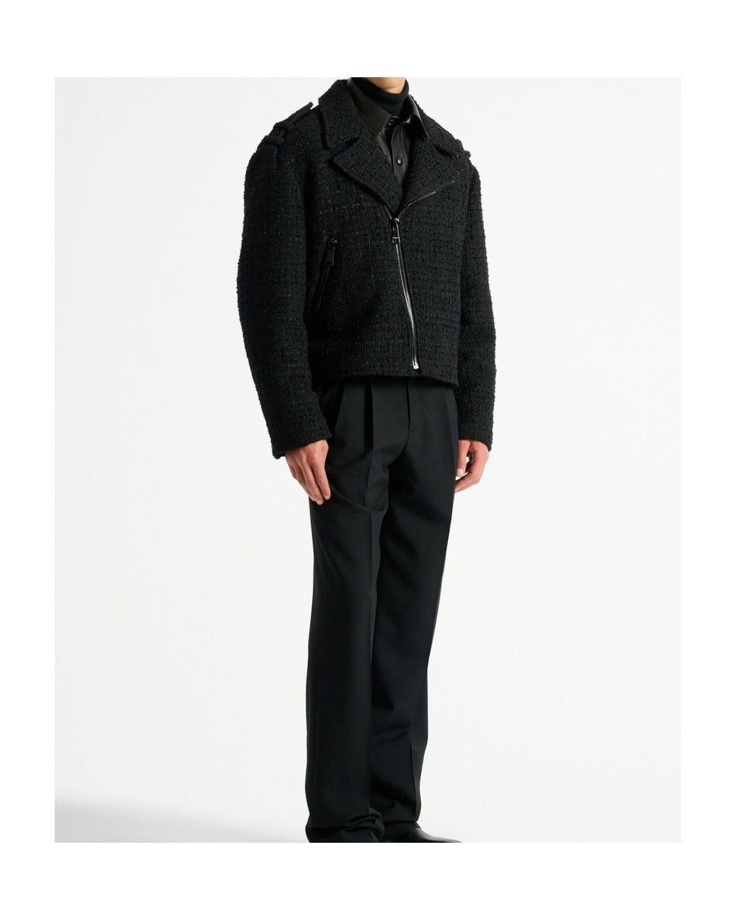 Balmain Black Tweed Biker Jacket for men
