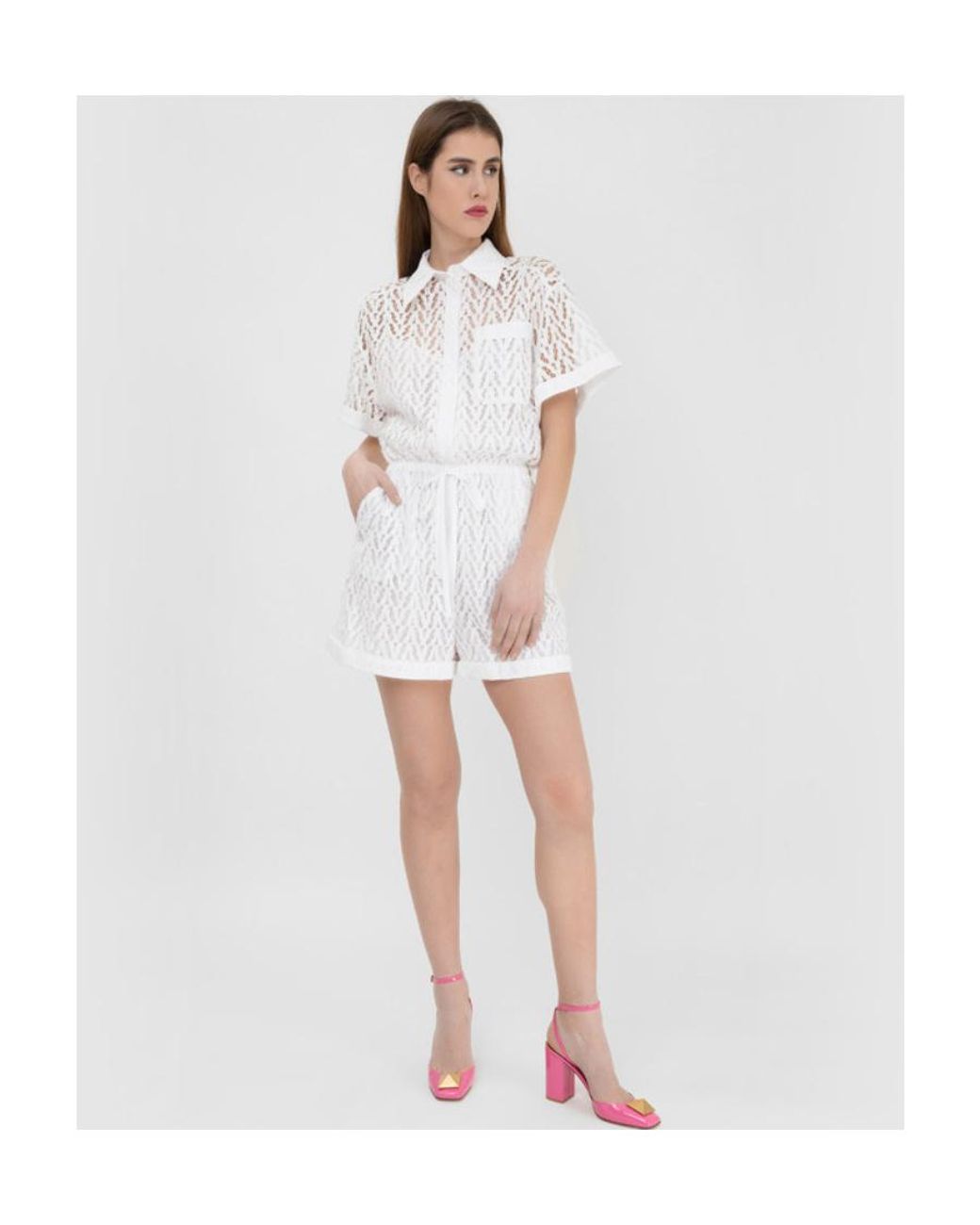 Valentino White Hollowed-Out Pattern Jumpsuit