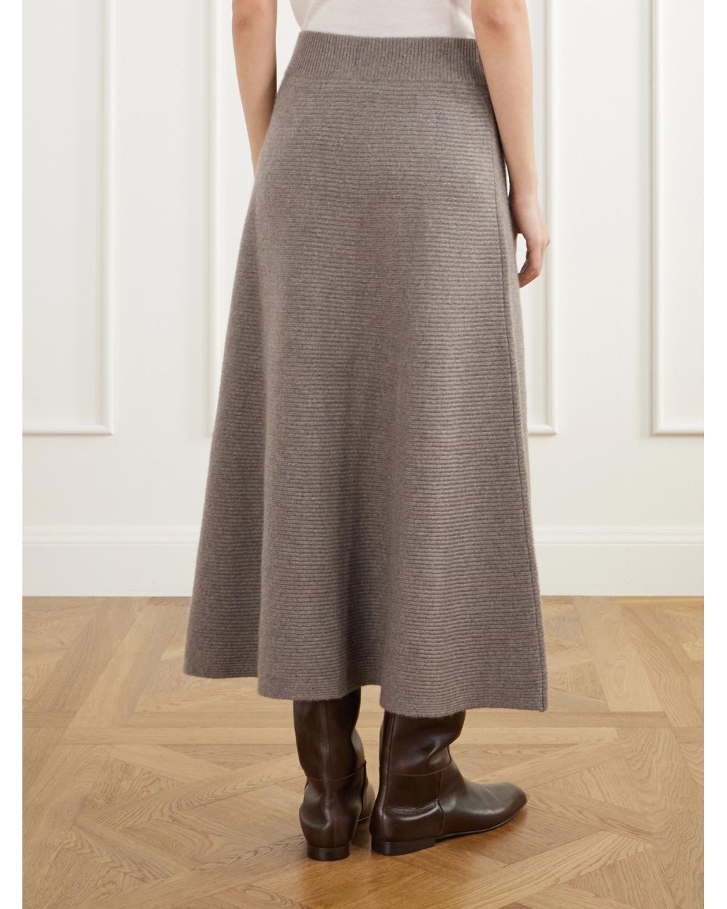 Lisa Yang Brown Ribbed Cashmere Midi Skirt