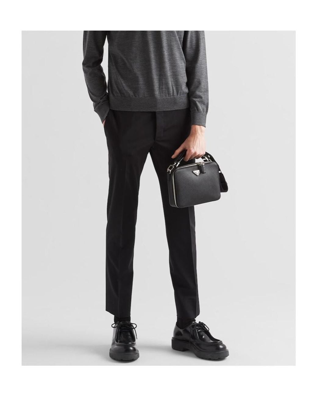 Prada Black Wool Belt Loop Casual Pants for men