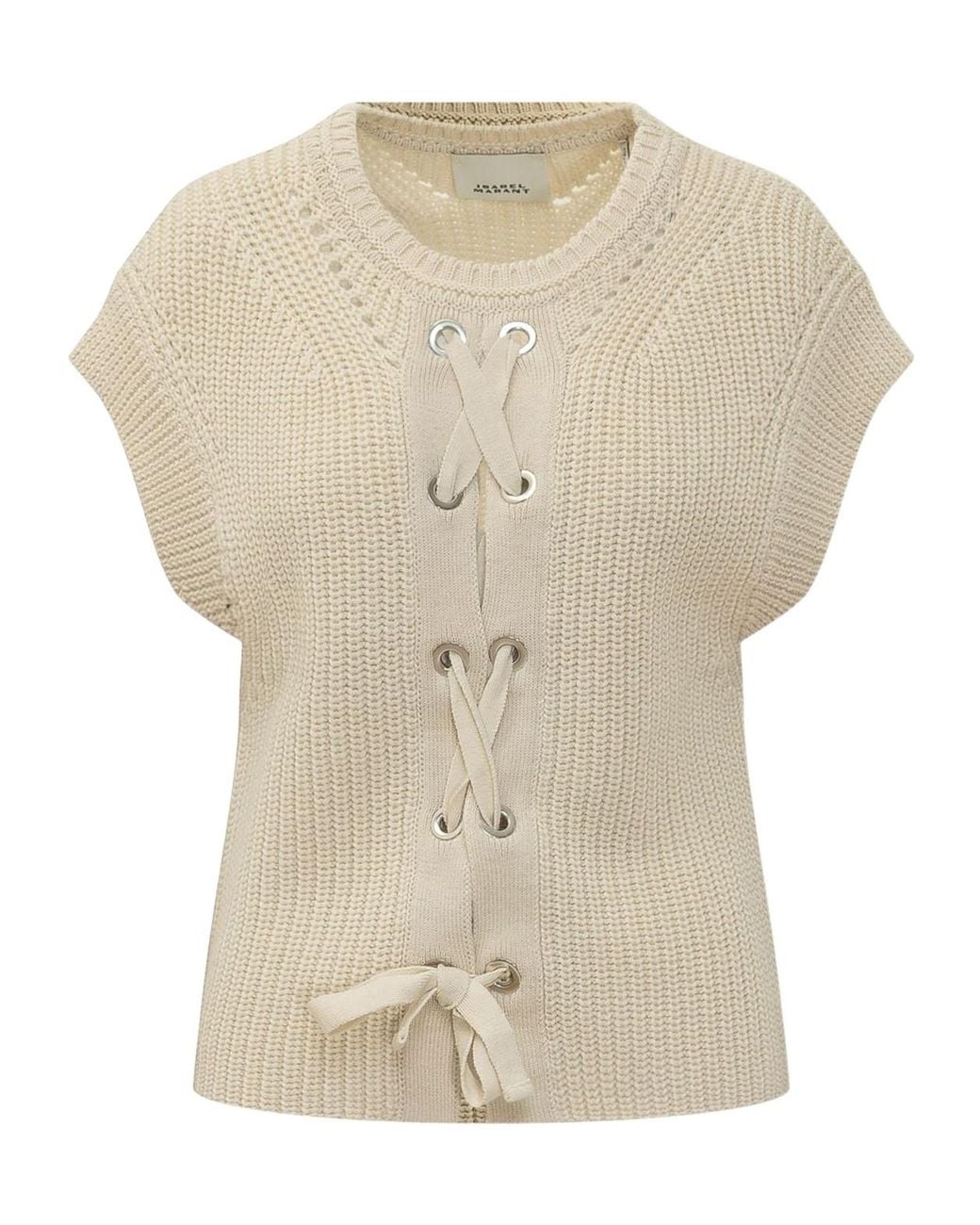Isabel Marant White Yonnia Lace-Up Knitted Top