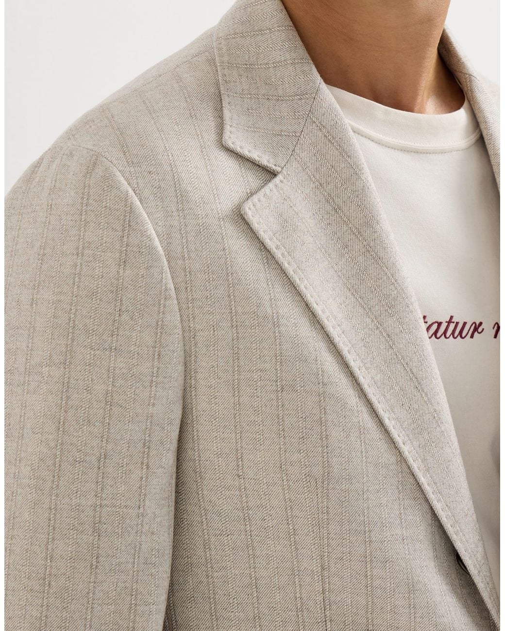 Brunello Cucinelli White Striped Cashmere And Silk Diagonal Flannel Deconstructed Cavallo Blazer With Metal Buttons for men