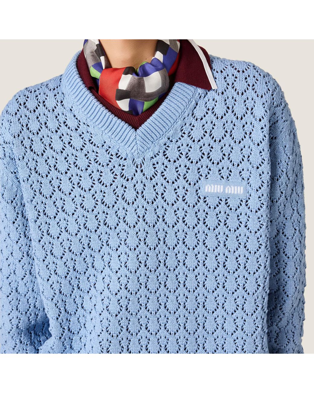 Miu Miu Blue Cotton V-Neck Sweater