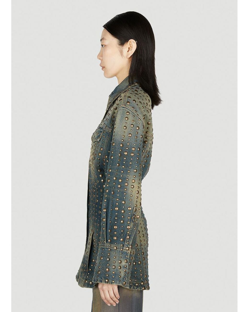 Blumarine Green Studded Distressed Denim Jacket