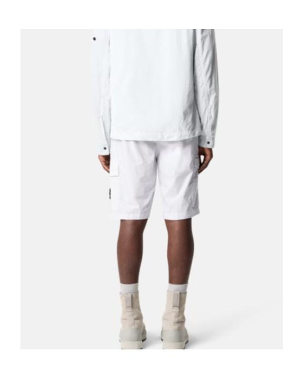 Stone Island White Regular Fit Cargo Bermuda Shorts for men