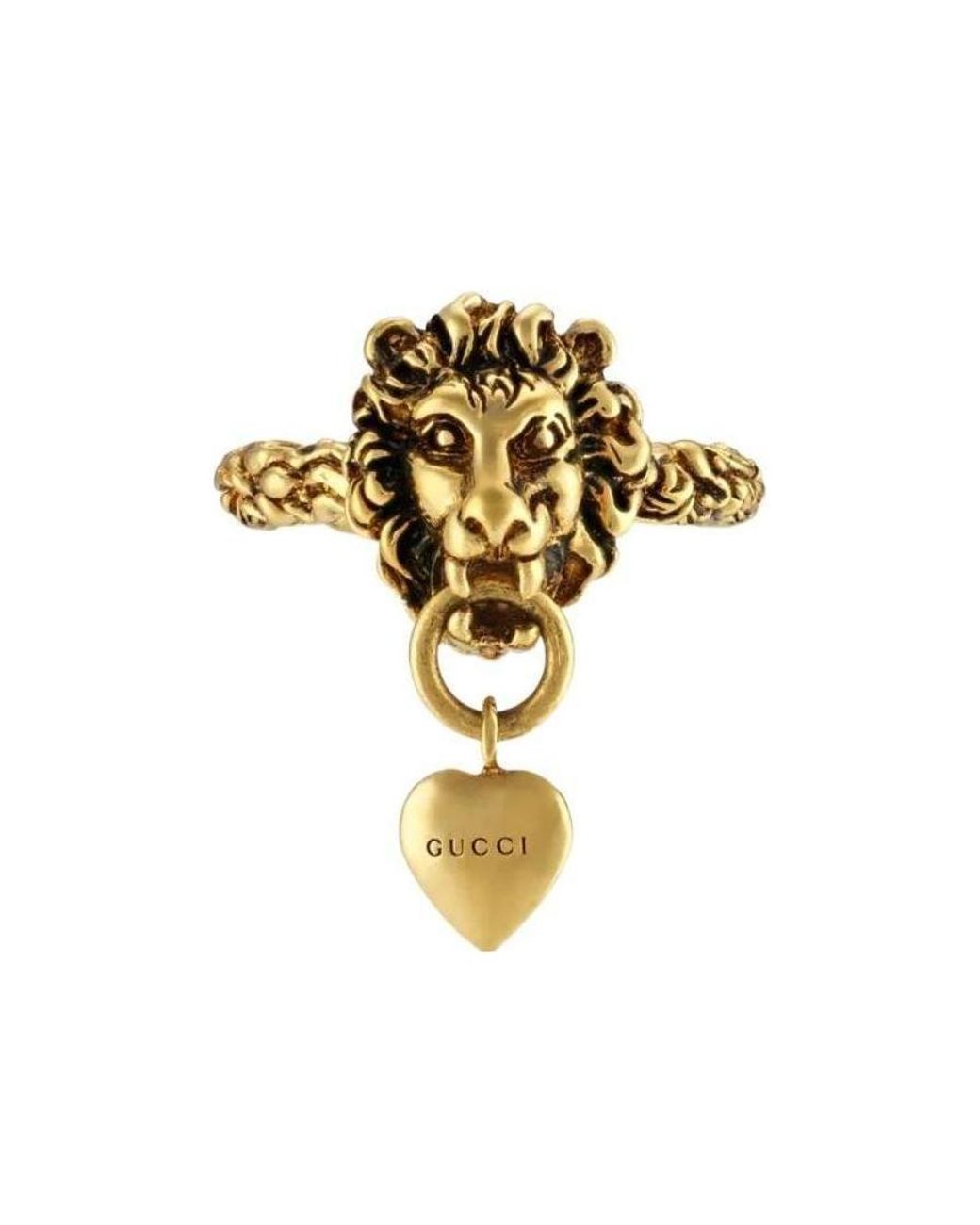 Gucci Metallic Lion Head-Heart Textured Ring