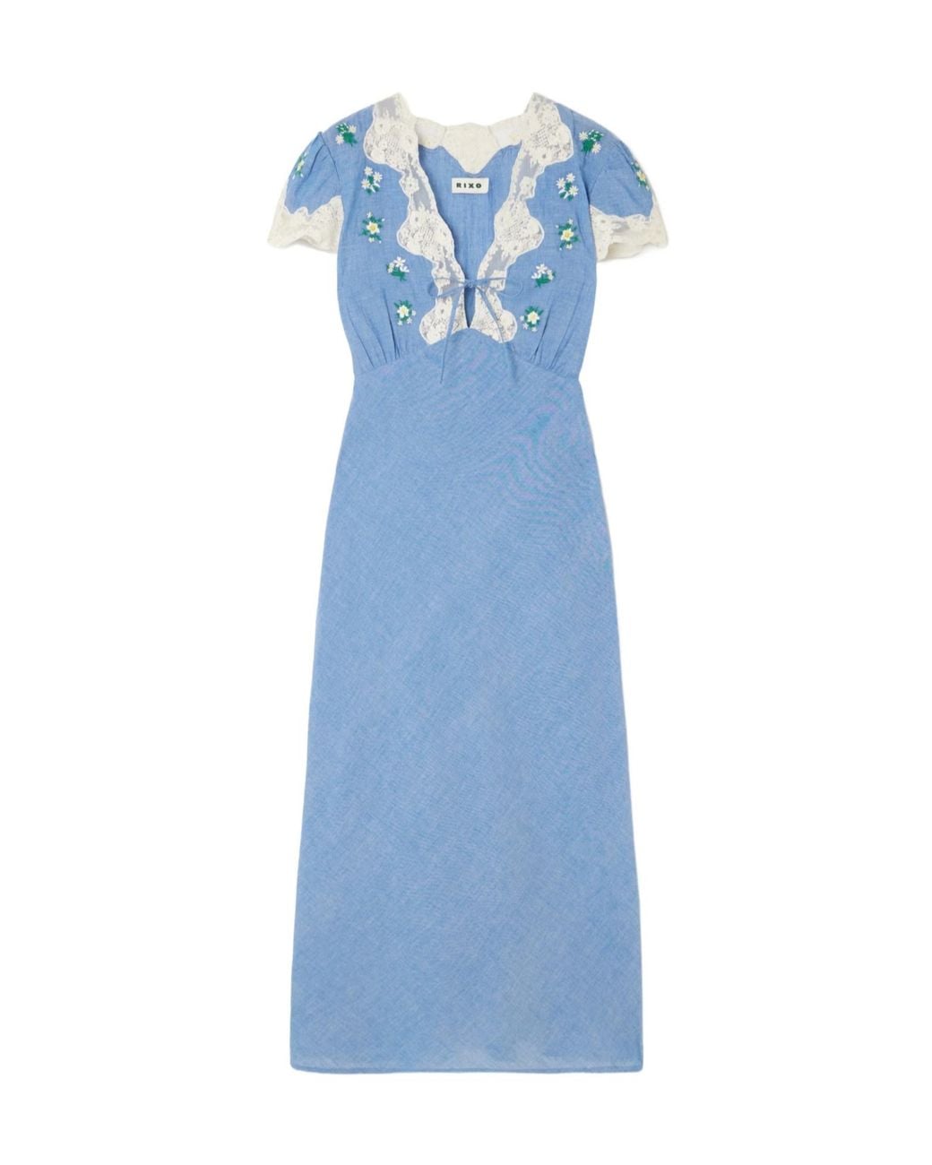 Rixo Blue Embroidered Dress
