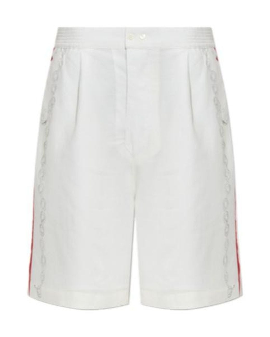 Jacquemus White Chain-Print Side-Stripe Shorts for men