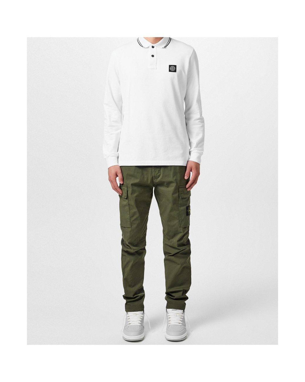 Stone Island White Logo Patch Polo Shirt for men
