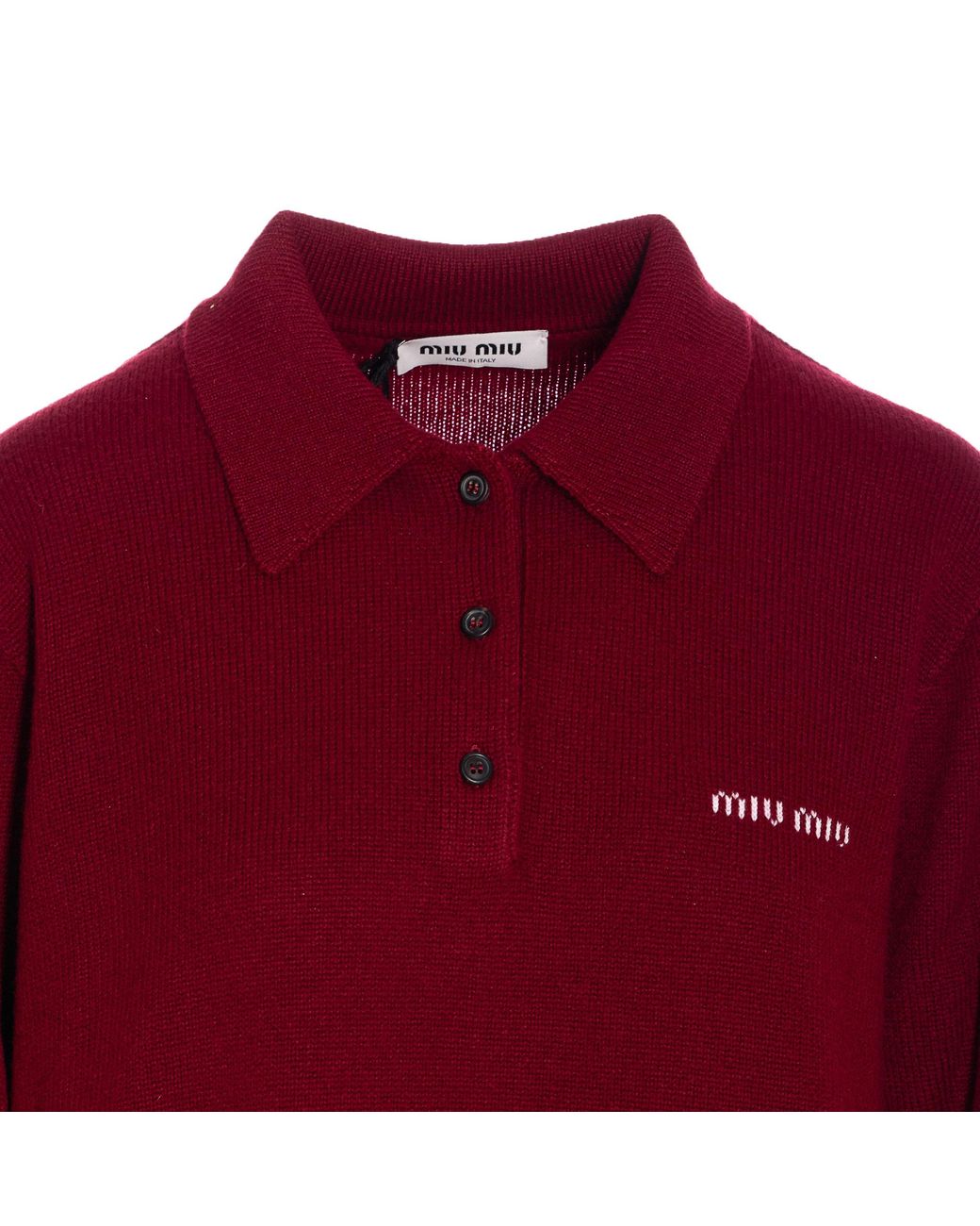 Miu Miu Red Long-Sleeved Knitted Polo Shirt