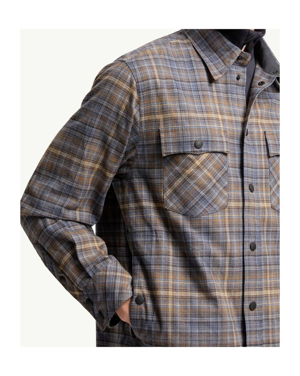 Moncler Gray Cotton Tartan Shirt for men