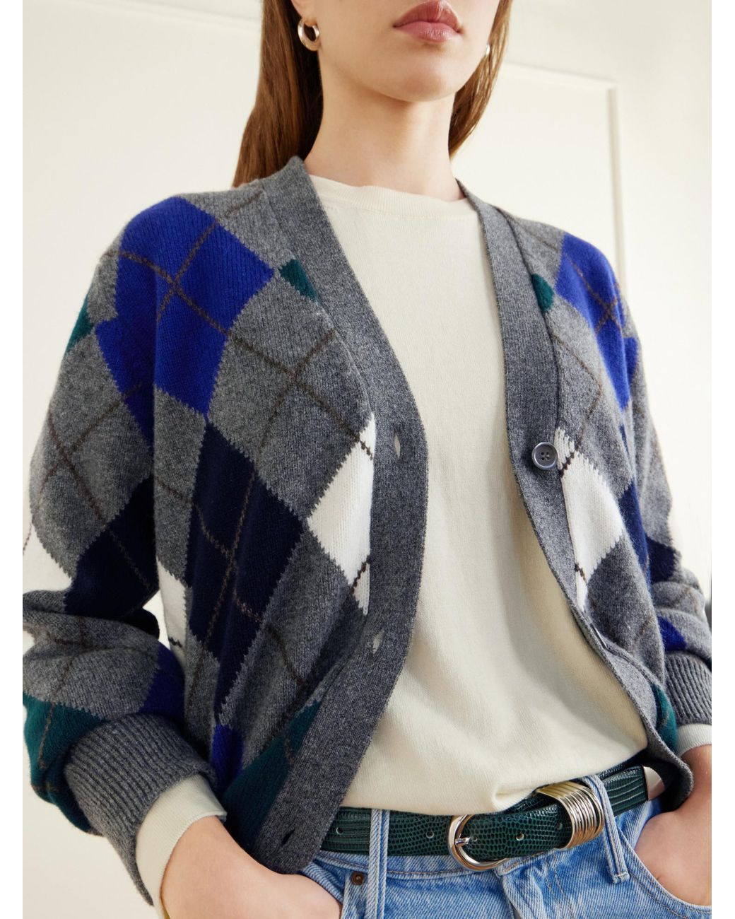 &Daughter Blue Checked Wool-Knitted Cardigan