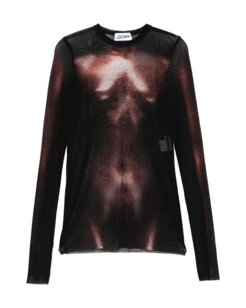 Jean Paul Gaultier Black Body-Print Mesh Top