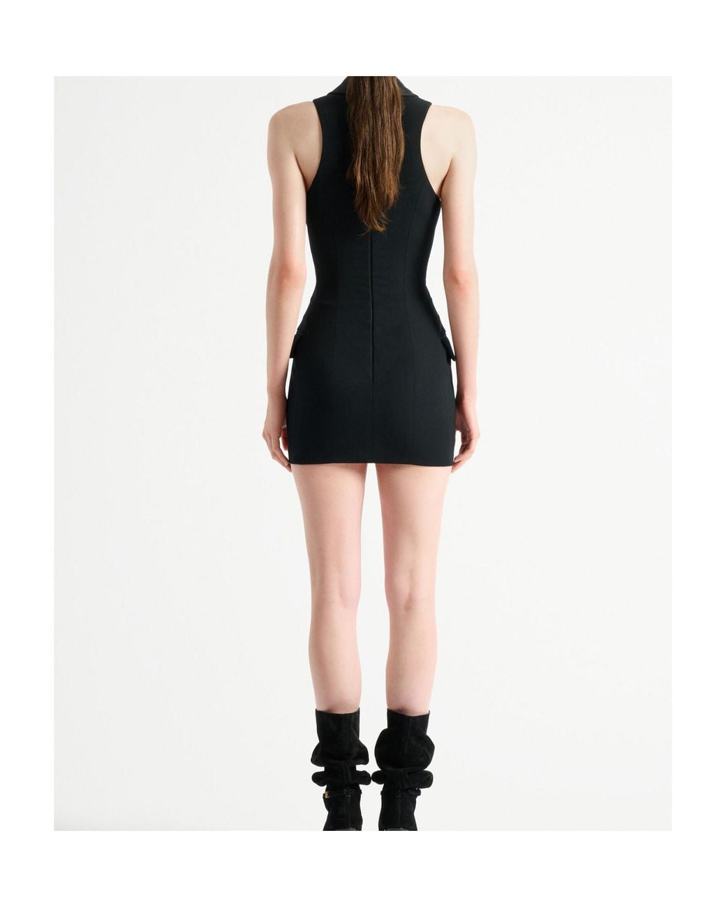 Balmain Black Grain De Poudre Belted Mini Dress