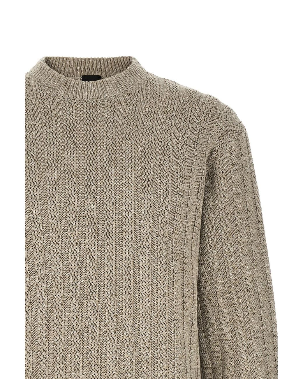 Boss Gray Textured Cotton Knitted Sweater for men