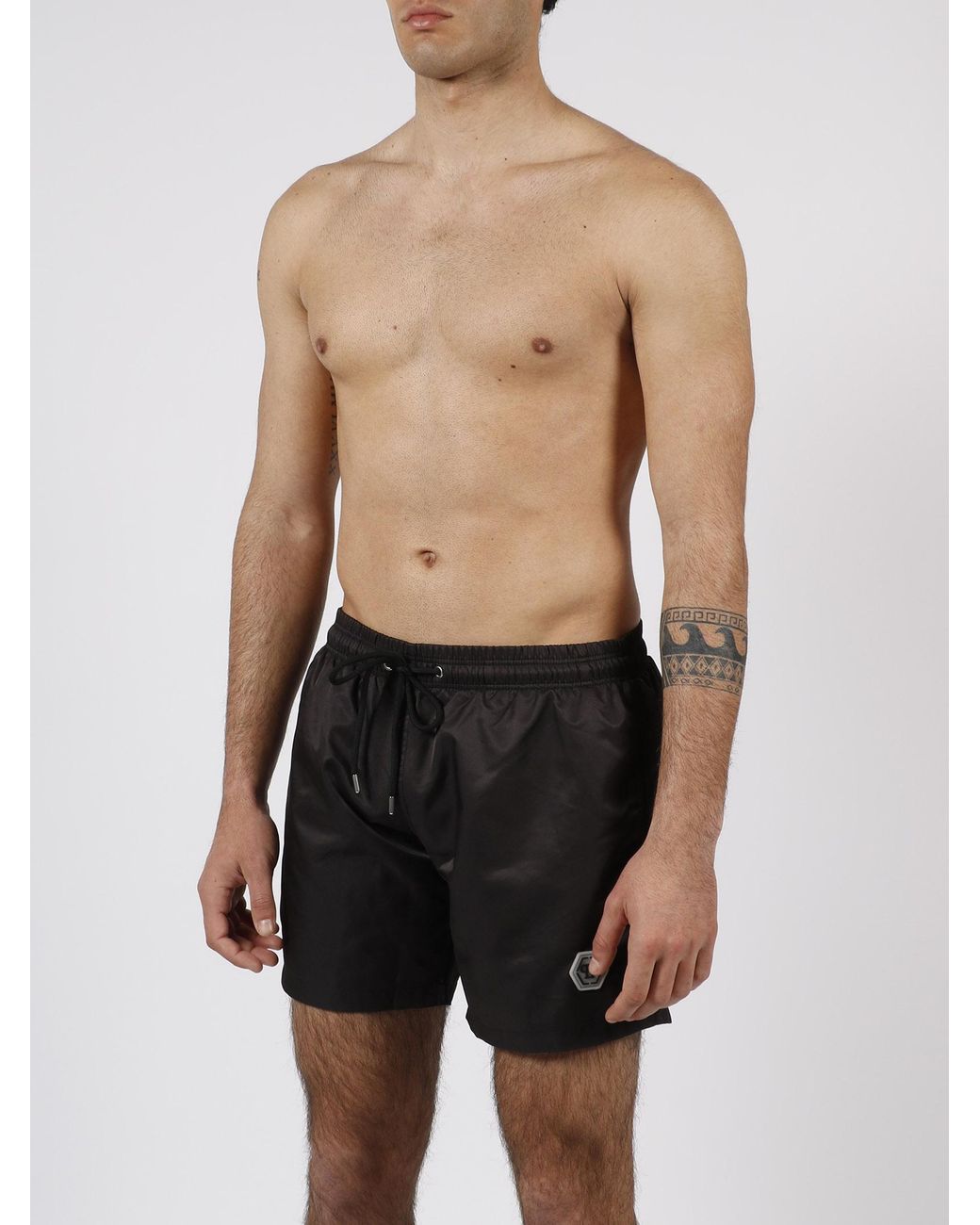 Philipp Plein Black Hexagon Logo-Patch Swim Shorts for men
