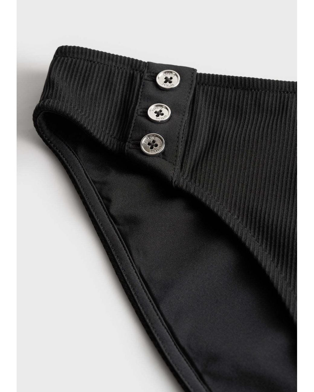 Totême Black Ribbed Button Bikini Bottom