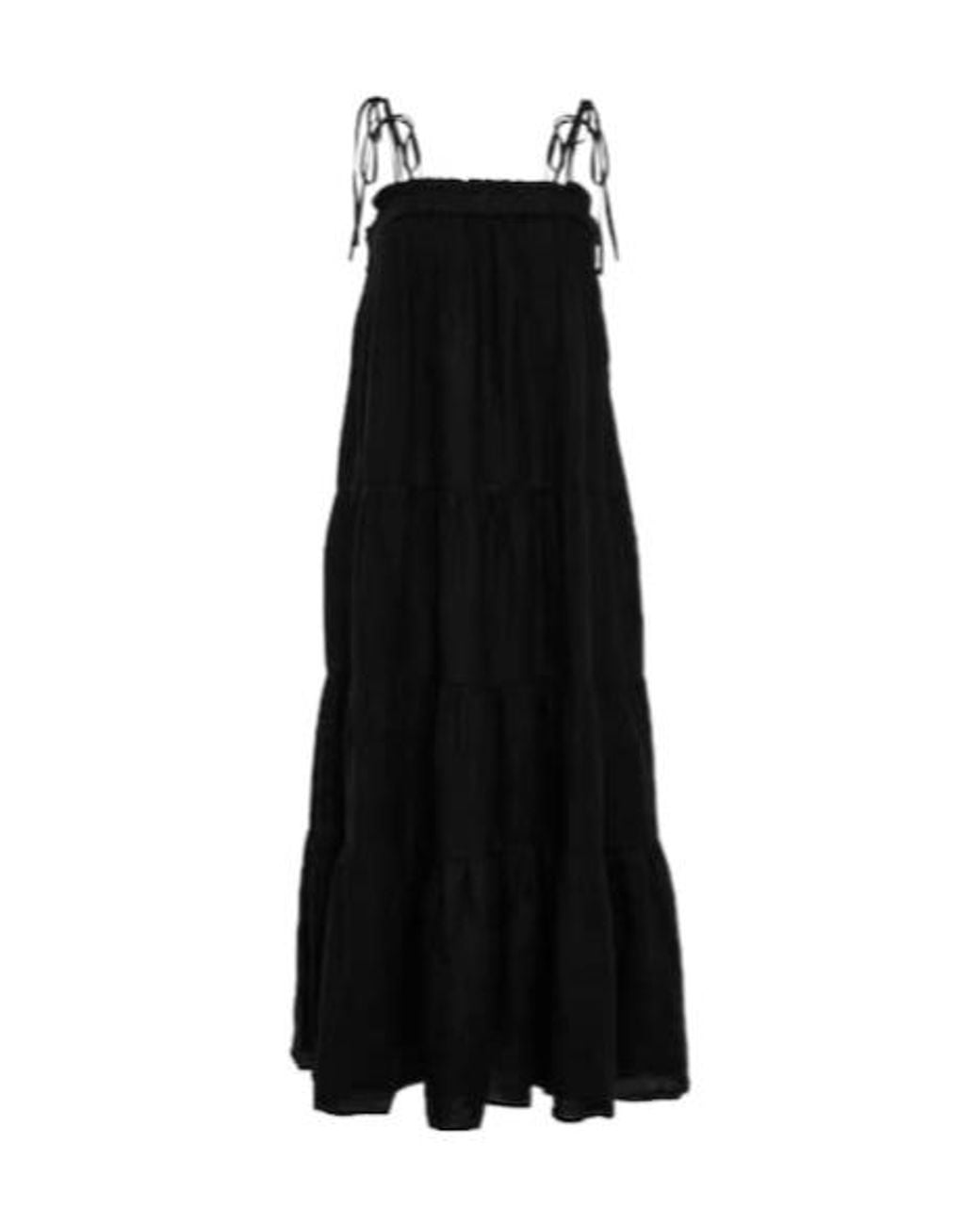Velvet By Graham & Spencer Black Charlie Tiered Linen Maxi Dress