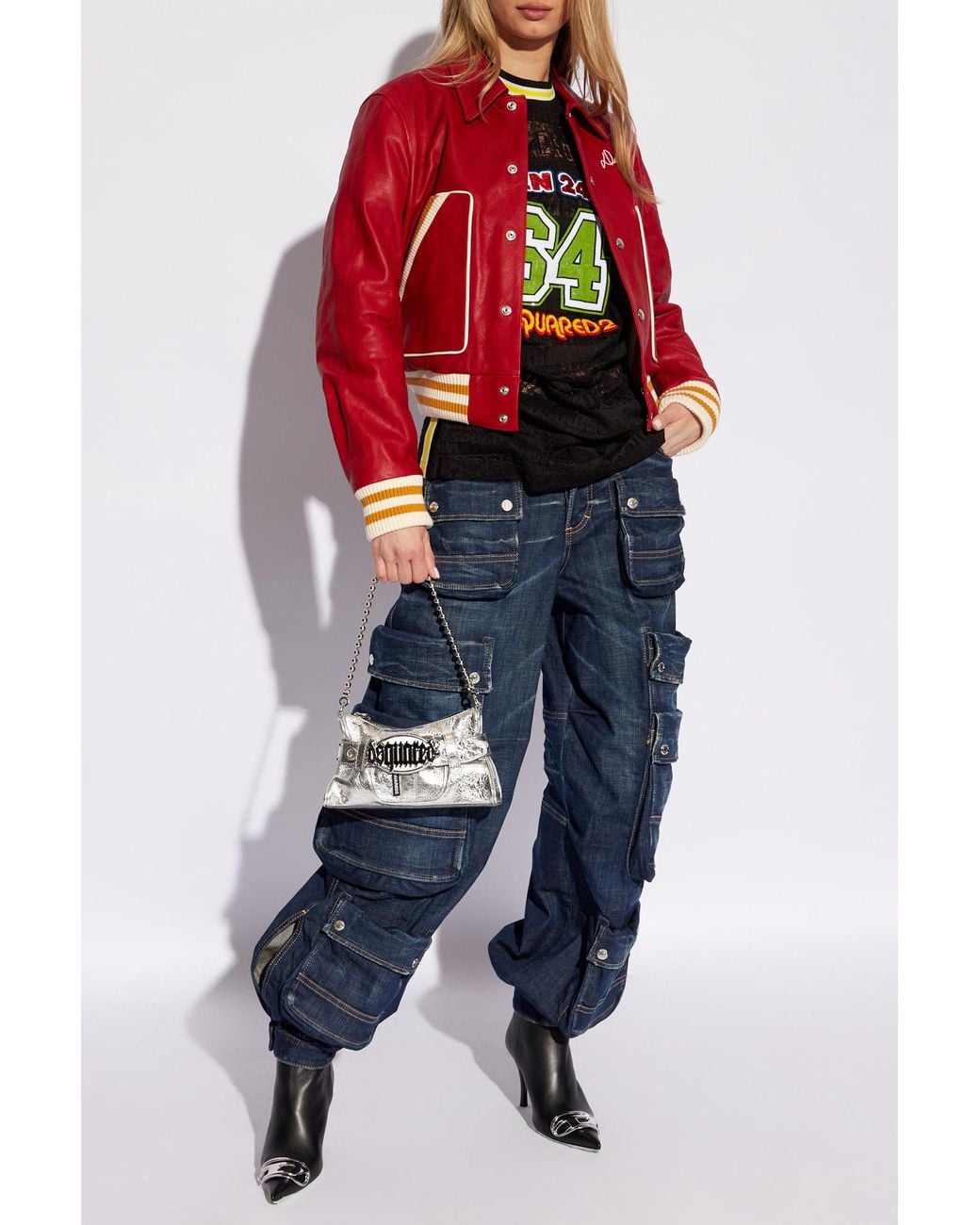 DSquared² Red Varsity Button-Up Bomber Jacket