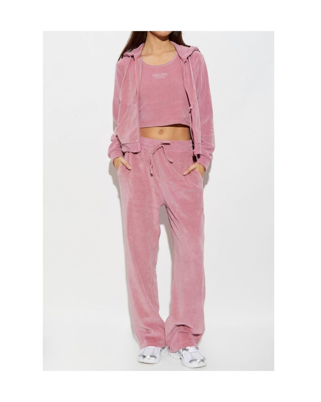 Moschino Pink Active Logo Embellished Zip-Up Sweatshirt