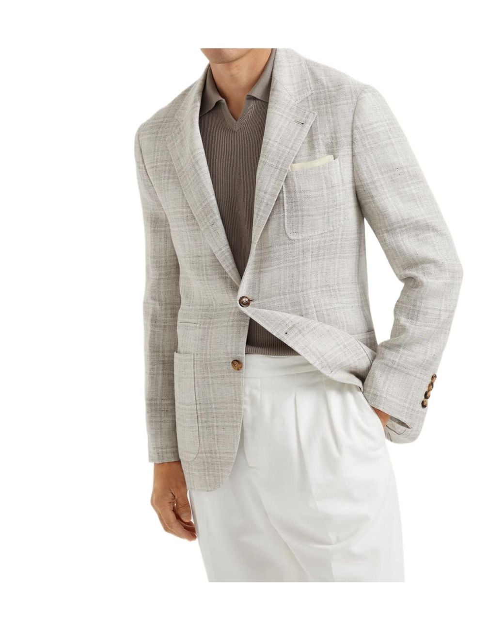 Brunello Cucinelli White Prince Of Wales Deconstructed Blazer for men