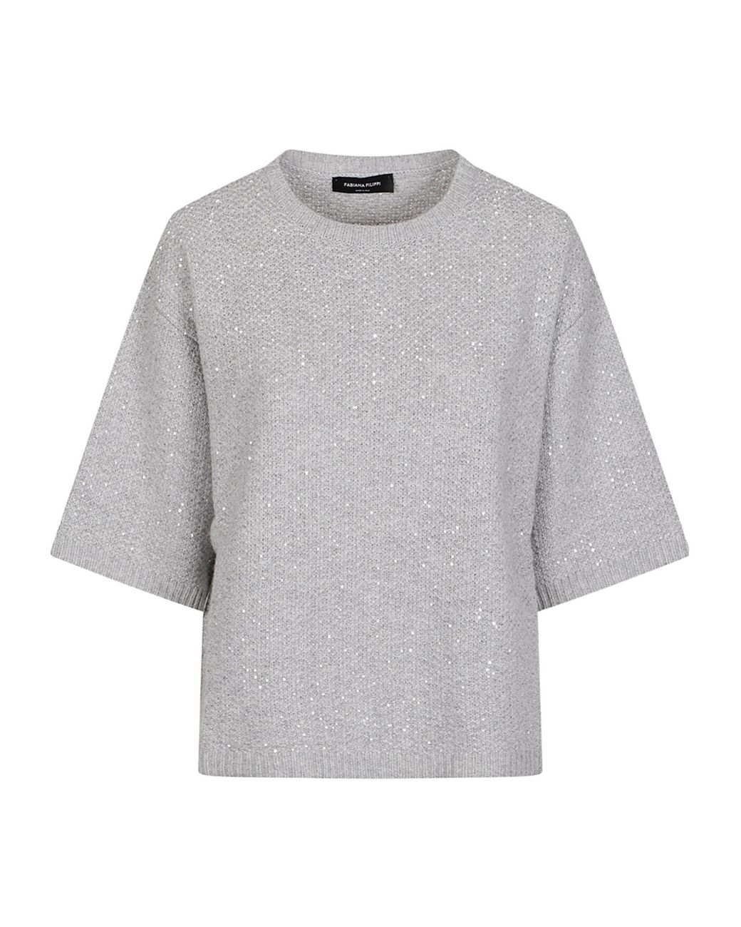 Fabiana Filippi Gray Round Neck Cropped Virgin Wool-Blend Sweater