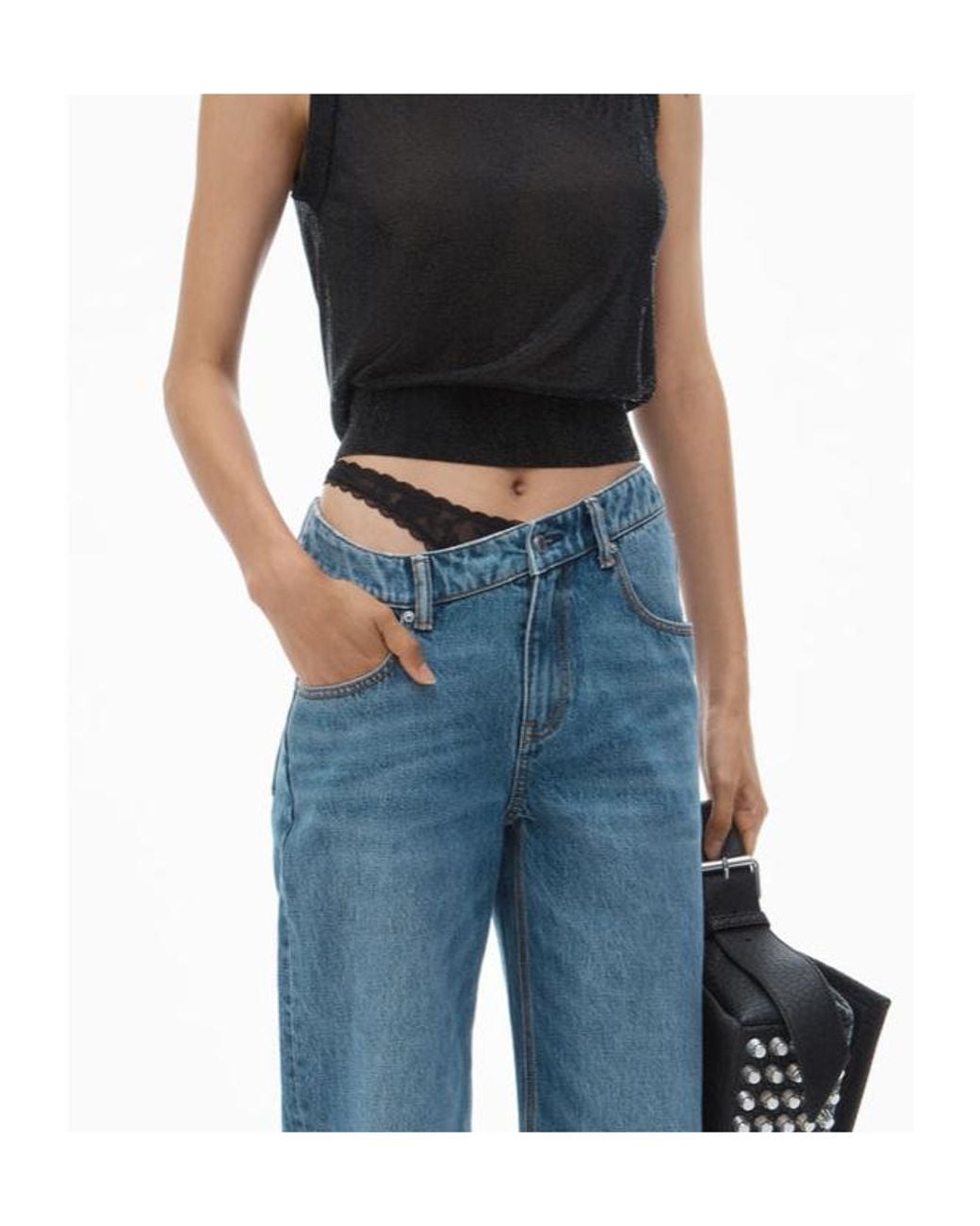Alexander Wang Blue Asymmetrical Lace-Detailed Jeans