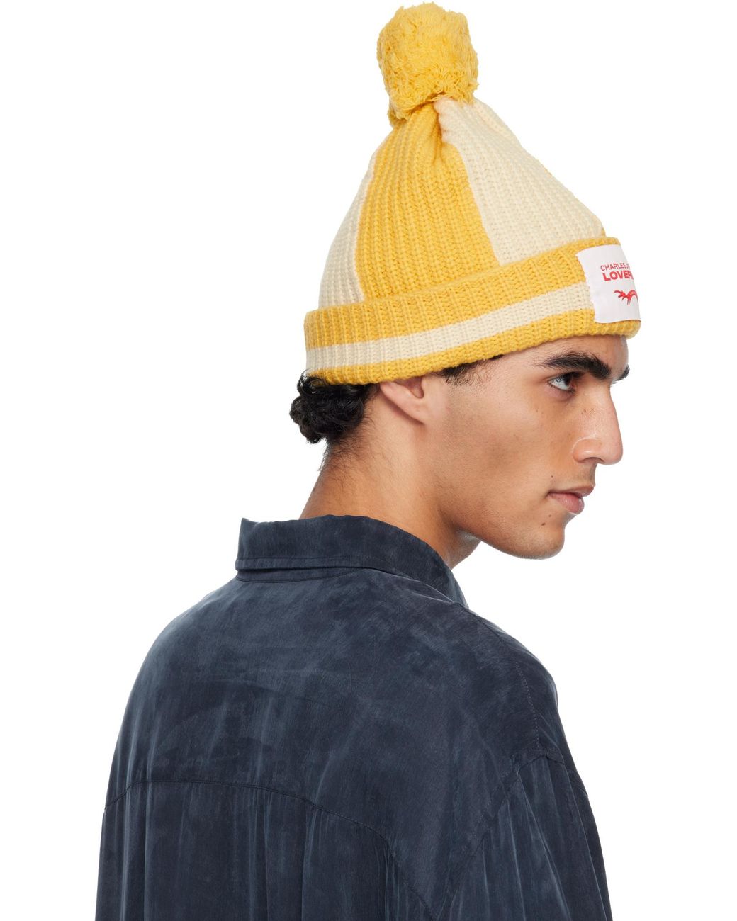 charlesjeffreyloverboy Yellow Pom-Pom Knit Hat for men