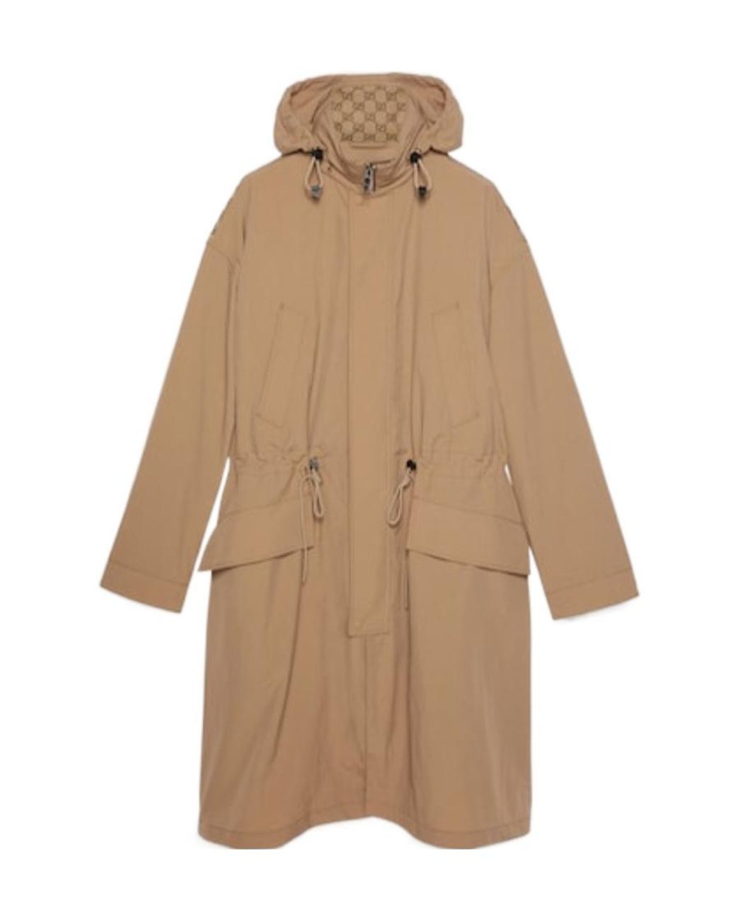Gucci Natural Hooded Pattern-Detail Coat for men