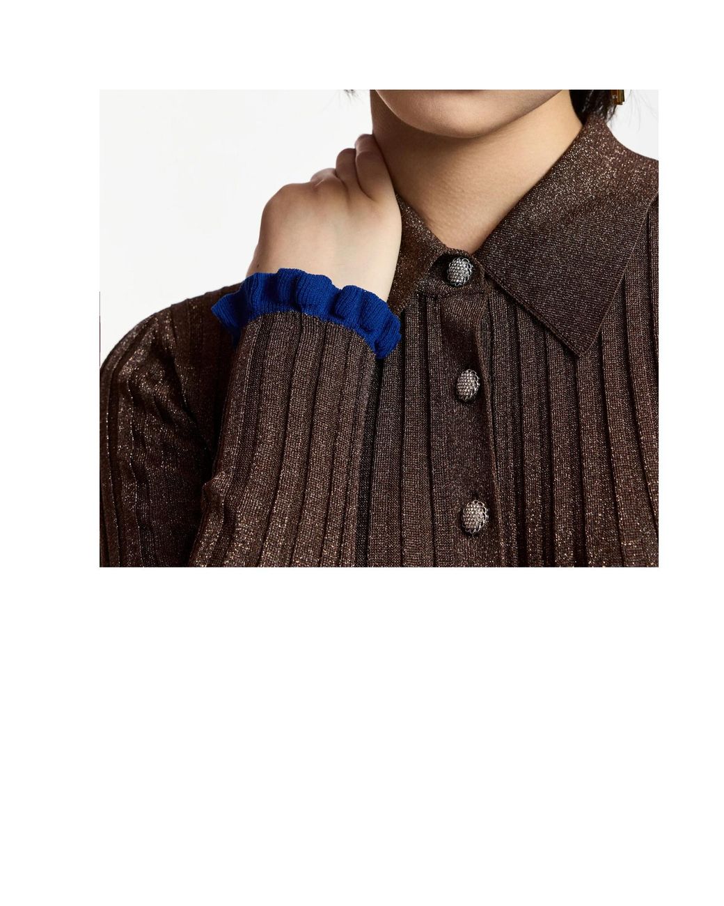 Essentiel Antwerp Brown Ribbed-Knit Polo Shirt