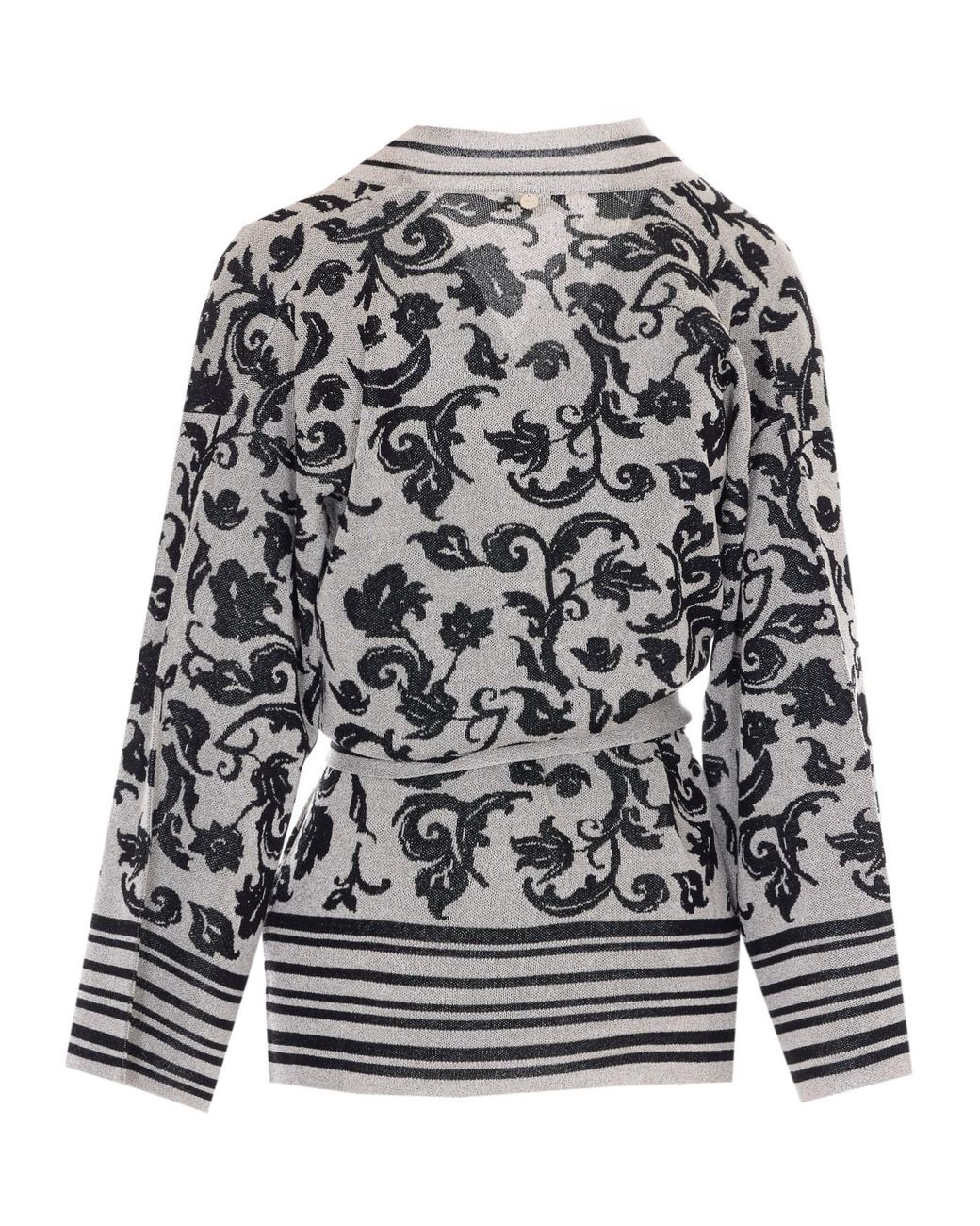 Liu Jo Gray Belted Floral Knitted Jacket