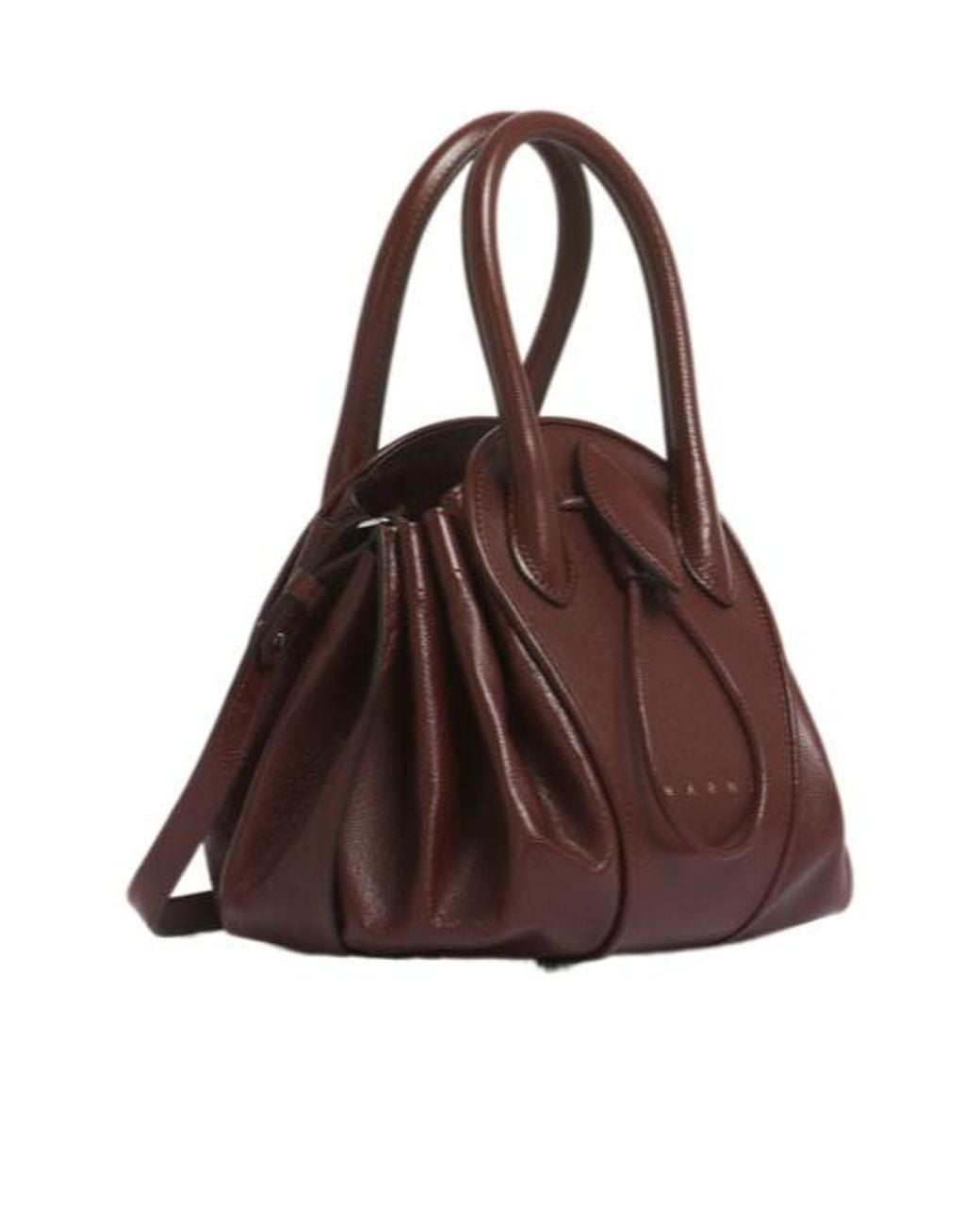 Marni Brown Logo Stamped Tulipea Small Handbag