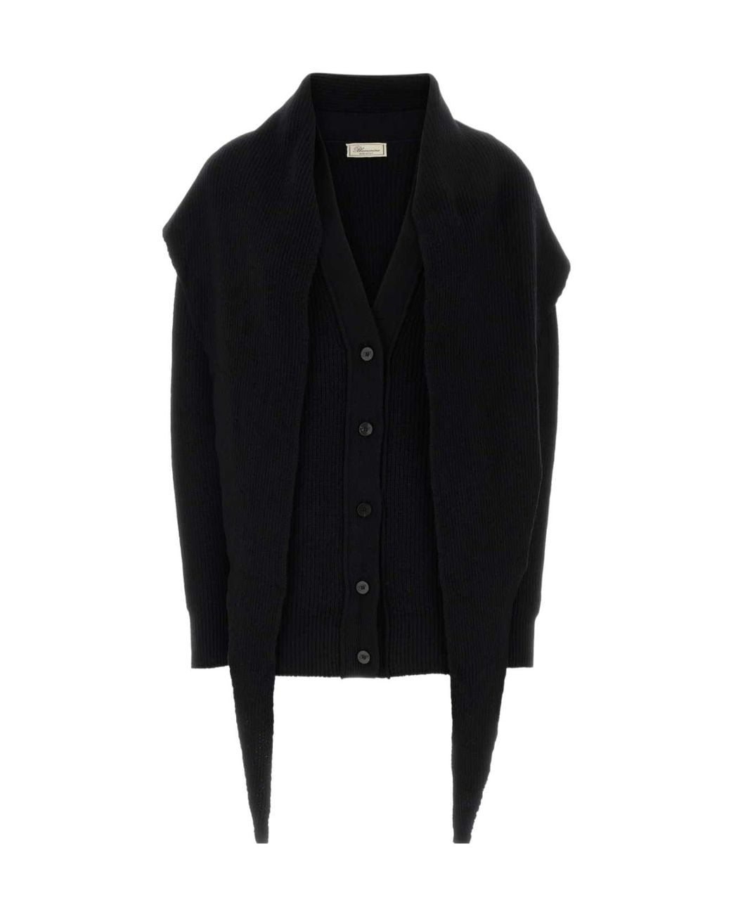 Blumarine Black Ribbed-Knit Sailor-Collar Buttoned Cardigan