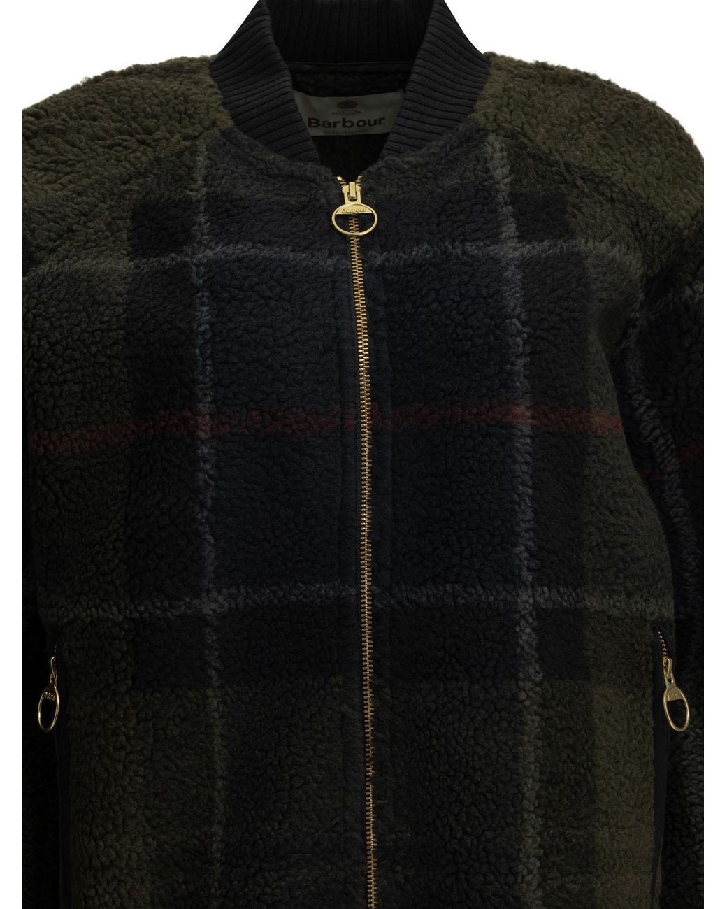 Barbour Black Plaid Fleece Bomber Jacket