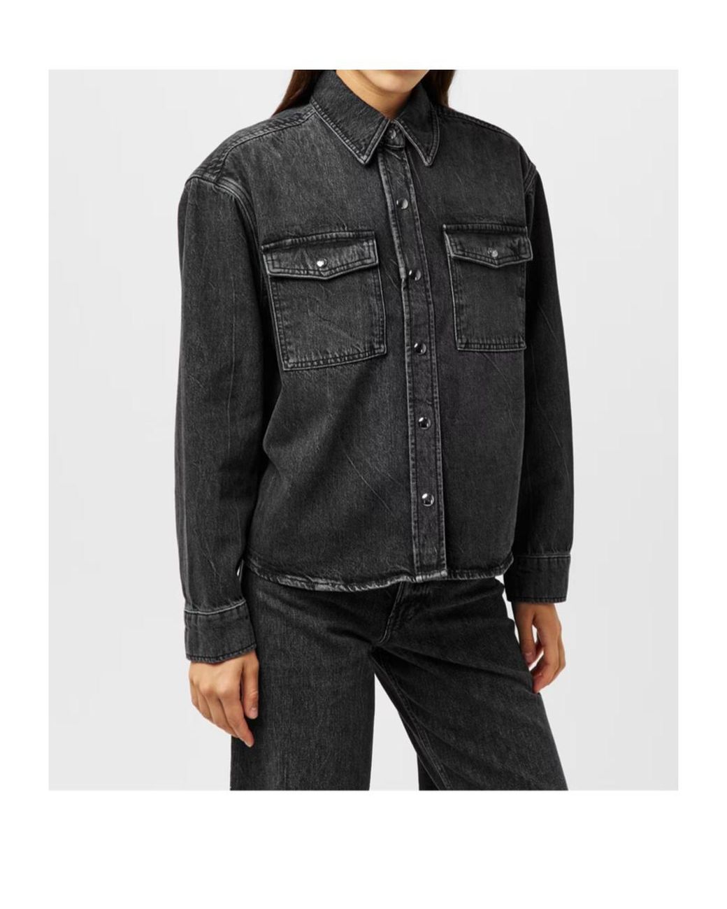 Anine Bing Black Lapel Long-Sleeved Denim Jacket