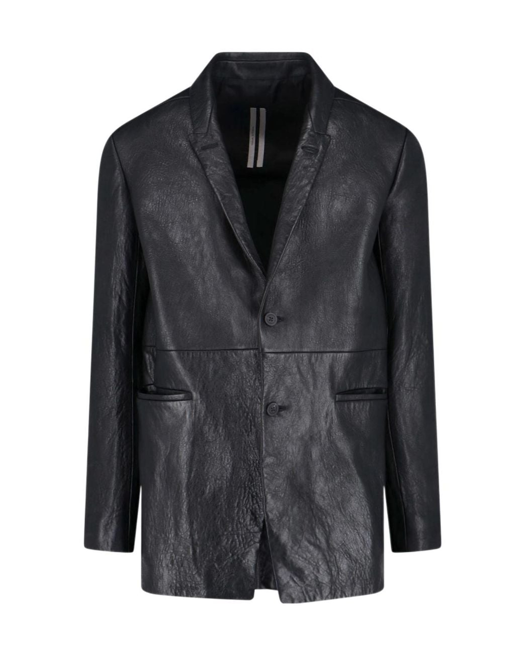 Rick Owens Black Single-Breasted Leather Jacket for men