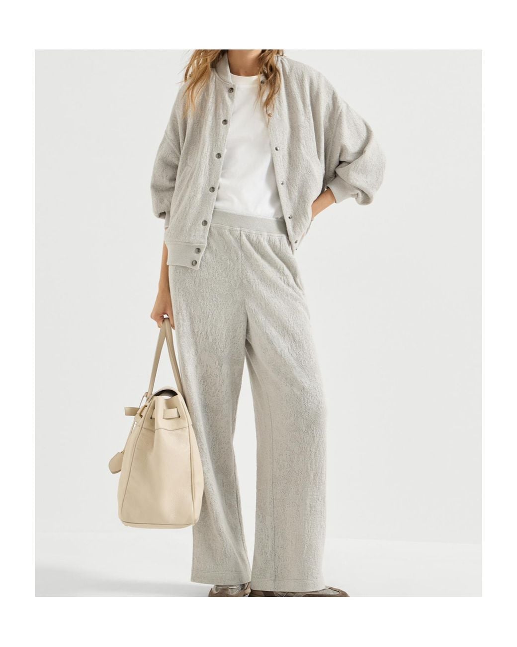 Brunello Cucinelli Gray Lace Flowers Jersey Sweatshirt