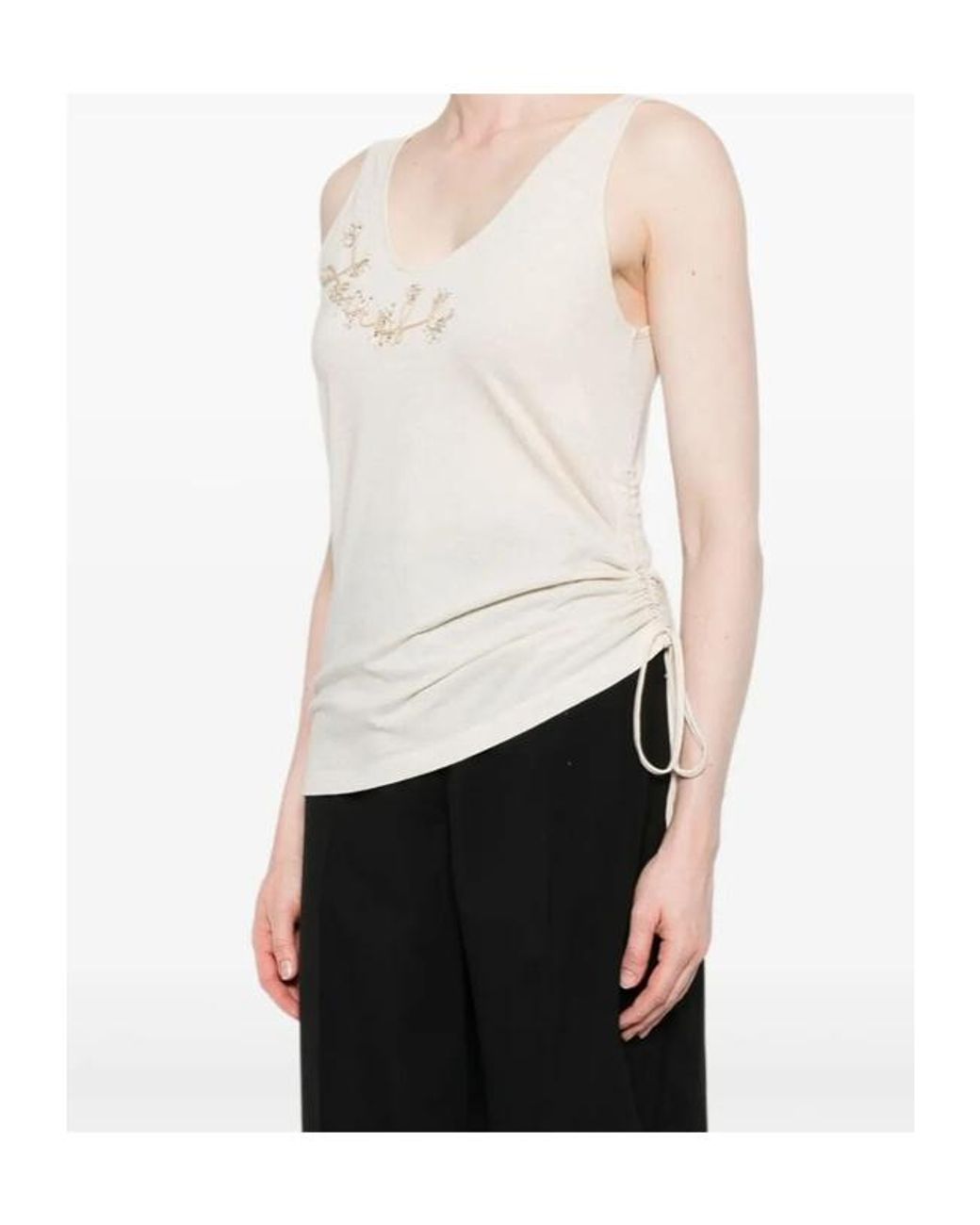 Fendi Natural Logo Detailed Embellished Tank Top