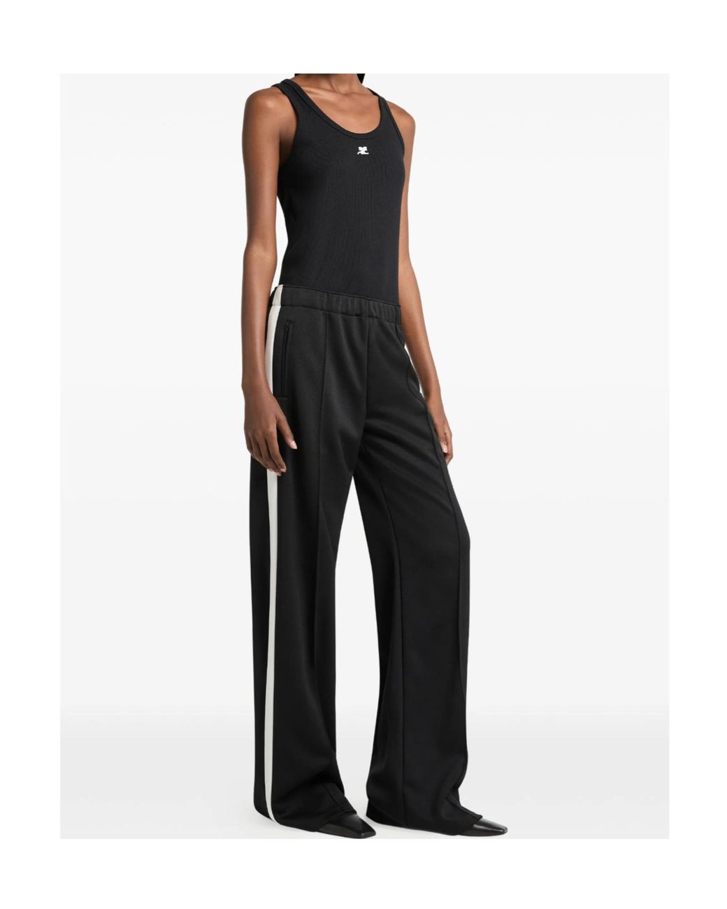 Courreges Black Bicolor Side-Stripe Track Pants
