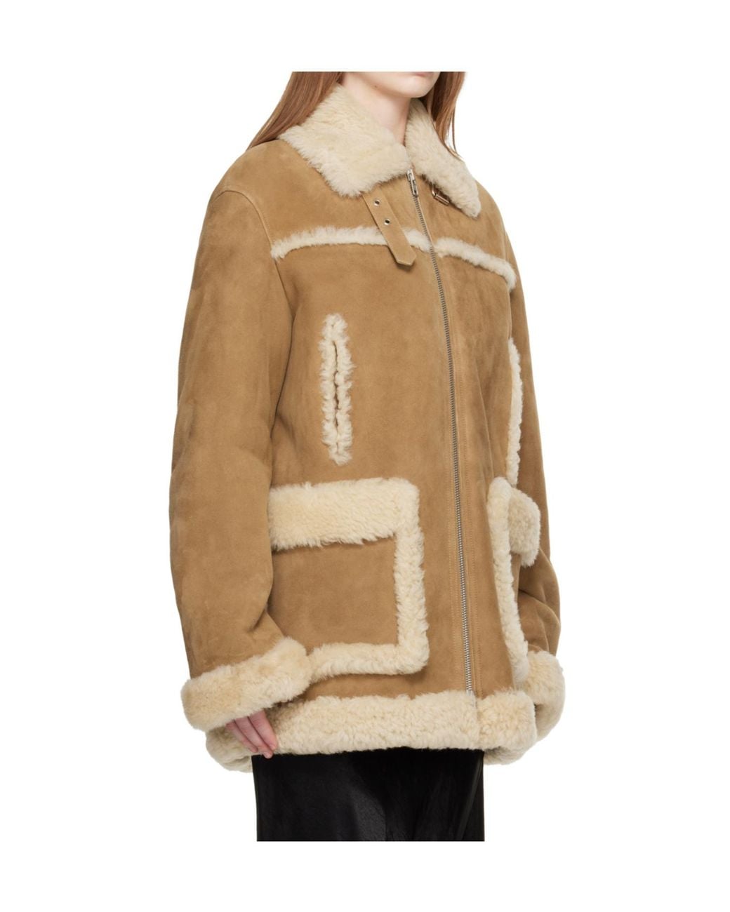Maison Margiela Natural Shearling Trim Zip Coat